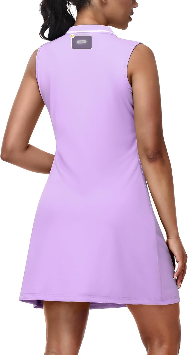 image:imageMIER Sleeveless Golf Dress for Women V Neck Ribbed Stretch Polo Dresses with Zipper Pocket for Tennis Active amp Casual WearLavender