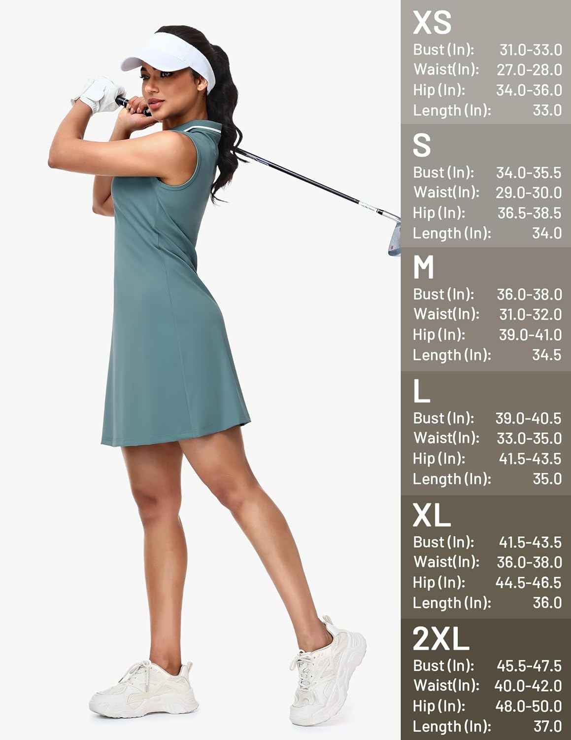 image:imageMIER Sleeveless Golf Dress for Women V Neck Ribbed Stretch Polo Dresses with Zipper Pocket for Tennis Active amp Casual WearTeal Green