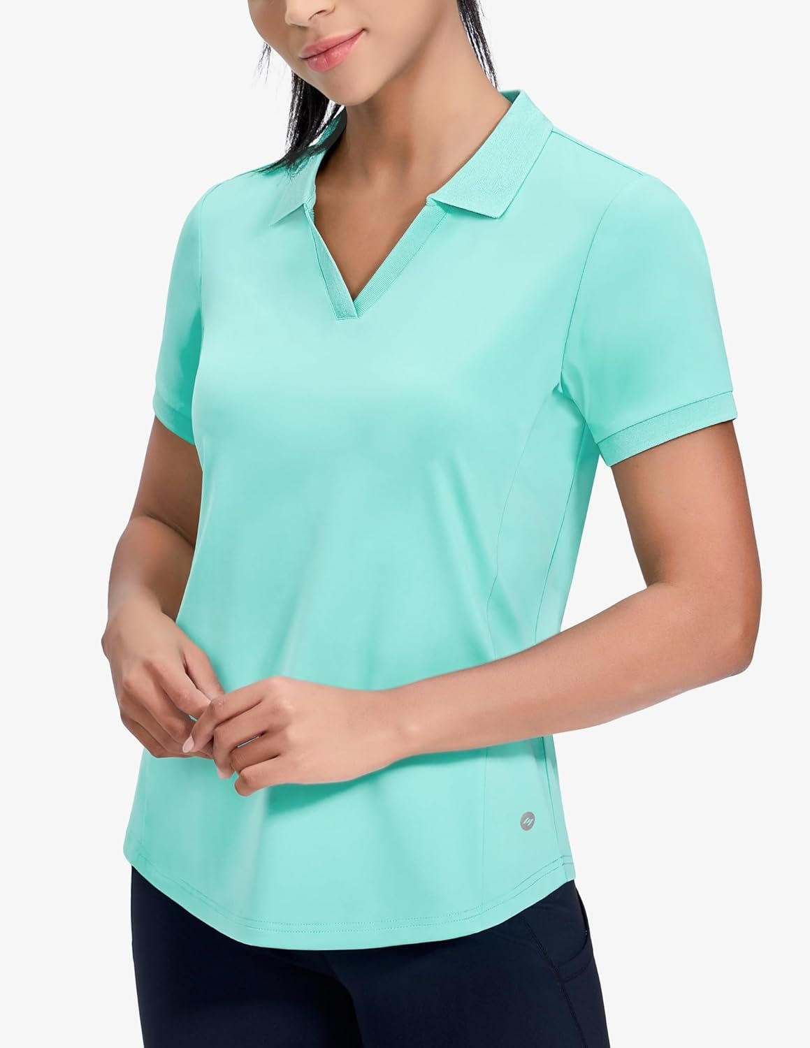 image:imageMIER VNeck Polo Shirts for Women Short Sleeve UPF 50 Sun Protection Golf Tennis Active Stretch Collared Shirt Tops Dry FitAqua