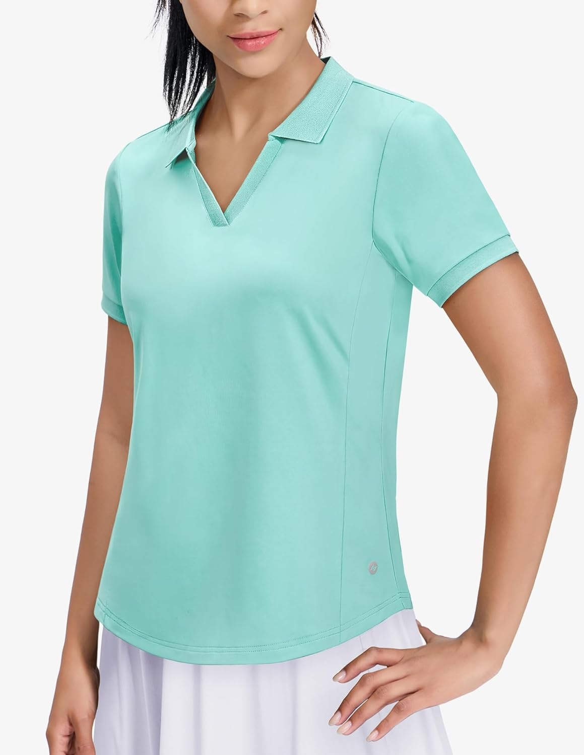 image:imageMIER VNeck Polo Shirts for Women Short Sleeve UPF 50 Sun Protection Golf Tennis Active Stretch Collared Shirt Tops Dry FitAqua