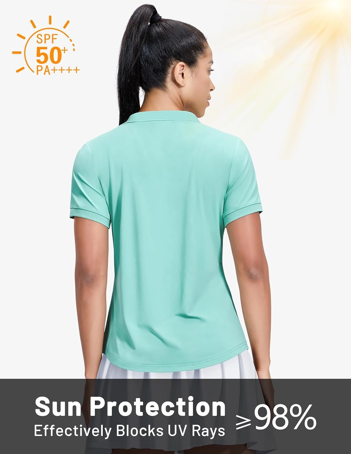 image:imageMIER VNeck Polo Shirts for Women Short Sleeve UPF 50 Sun Protection Golf Tennis Active Stretch Collared Shirt Tops Dry FitAqua