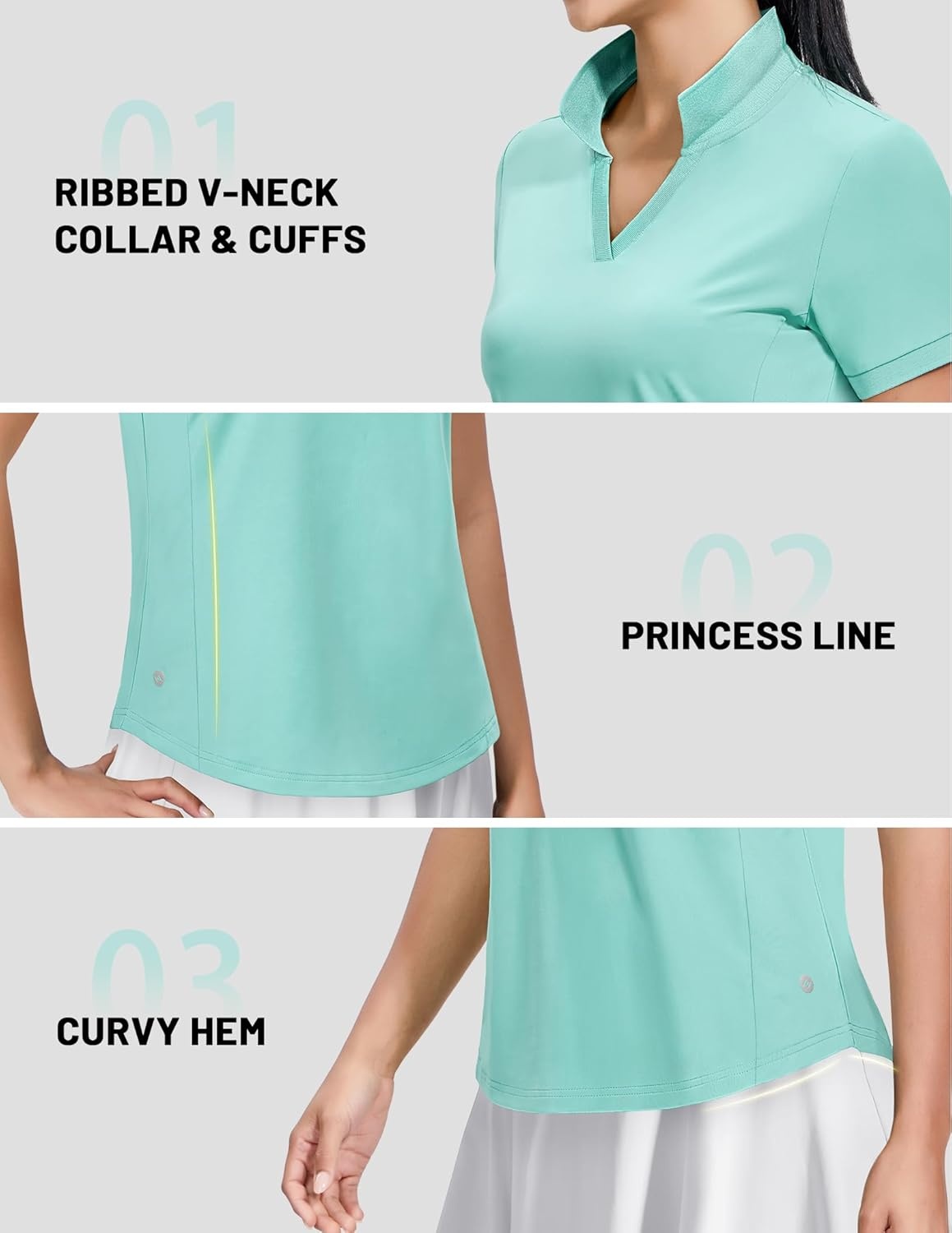 image:imageMIER VNeck Polo Shirts for Women Short Sleeve UPF 50 Sun Protection Golf Tennis Active Stretch Collared Shirt Tops Dry FitAqua