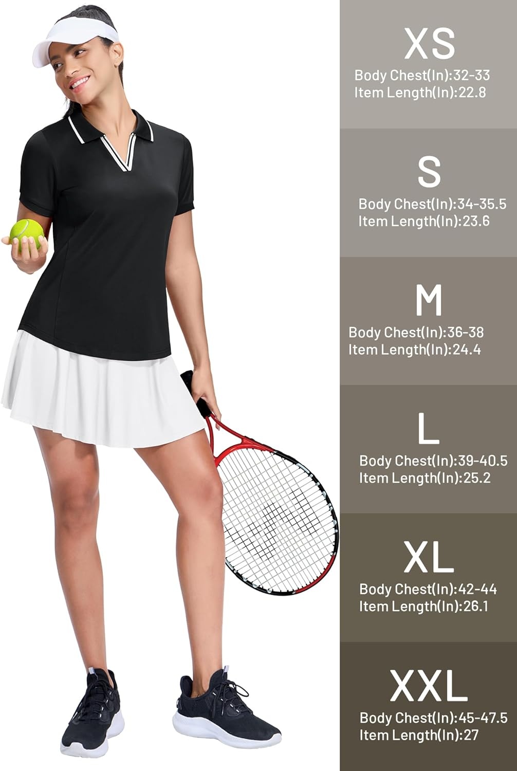 image:imageMIER VNeck Polo Shirts for Women Short Sleeve UPF 50 Sun Protection Golf Tennis Active Stretch Collared Shirt Tops Dry FitBlackWhite