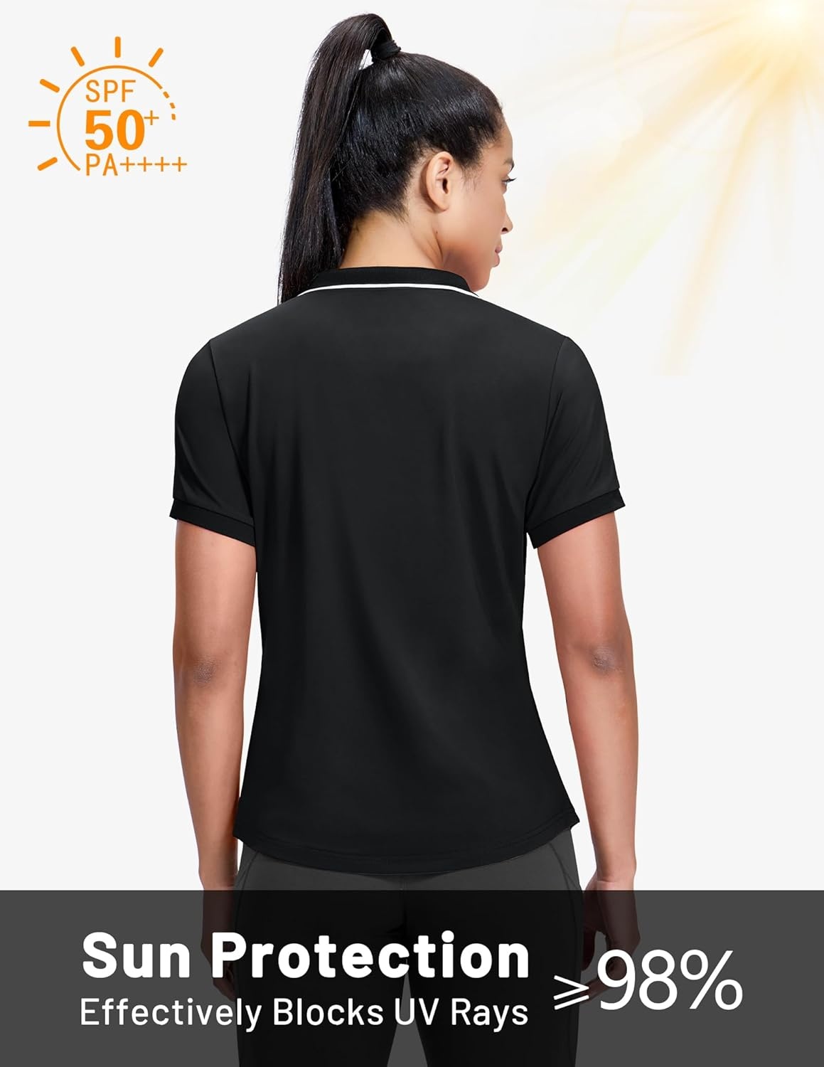 image:imageMIER VNeck Polo Shirts for Women Short Sleeve UPF 50 Sun Protection Golf Tennis Active Stretch Collared Shirt Tops Dry FitBlackWhite