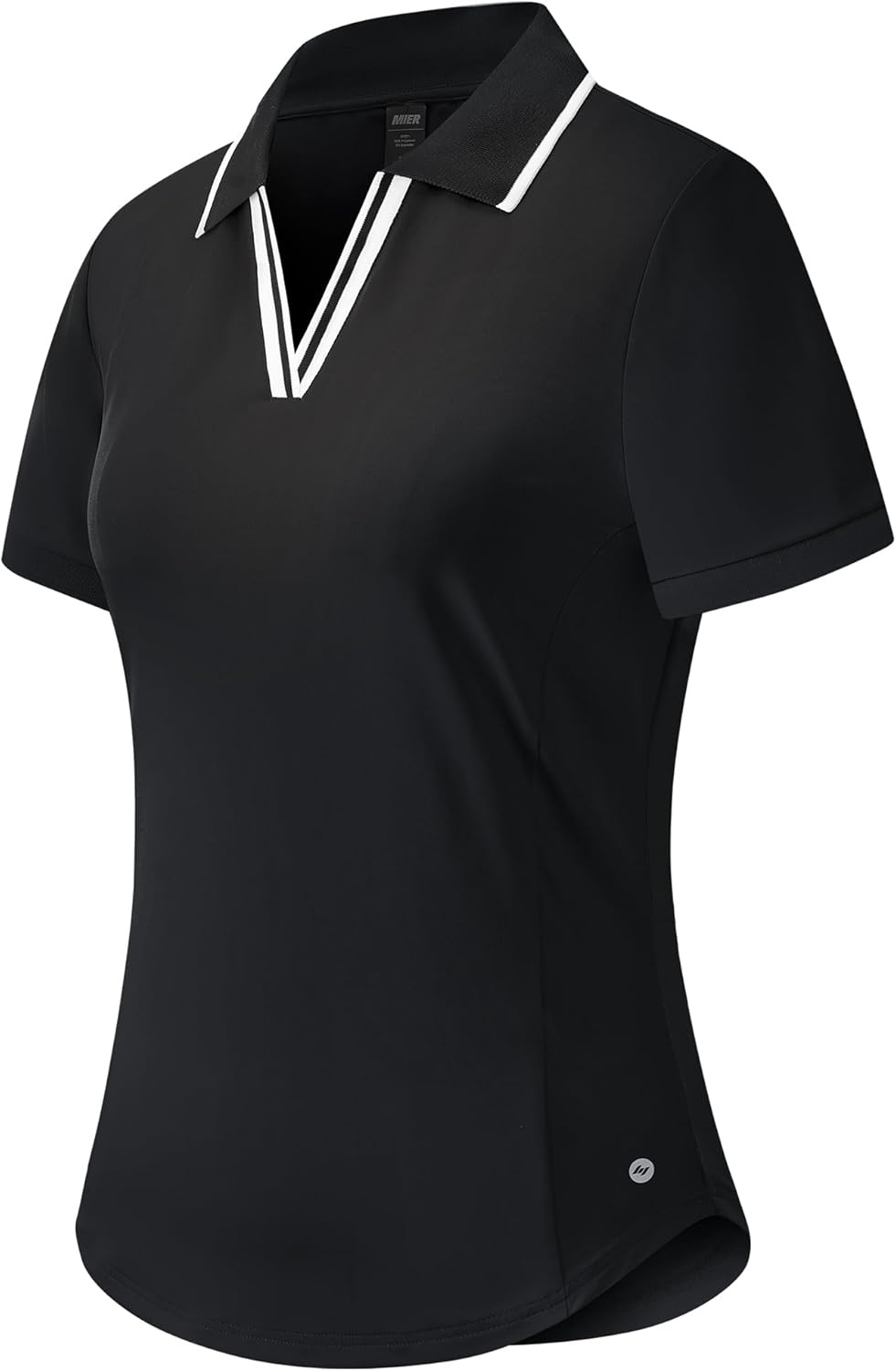 image:imageMIER VNeck Polo Shirts for Women Short Sleeve UPF 50 Sun Protection Golf Tennis Active Stretch Collared Shirt Tops Dry FitBlackWhite