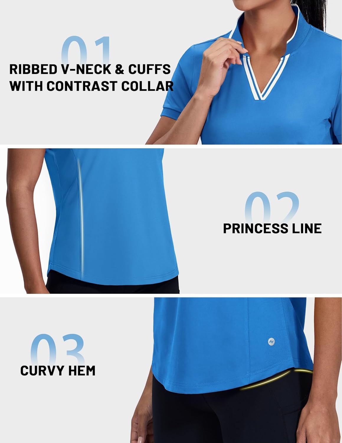 image:imageMIER VNeck Polo Shirts for Women Short Sleeve UPF 50 Sun Protection Golf Tennis Active Stretch Collared Shirt Tops Dry FitClassic BlueWhite