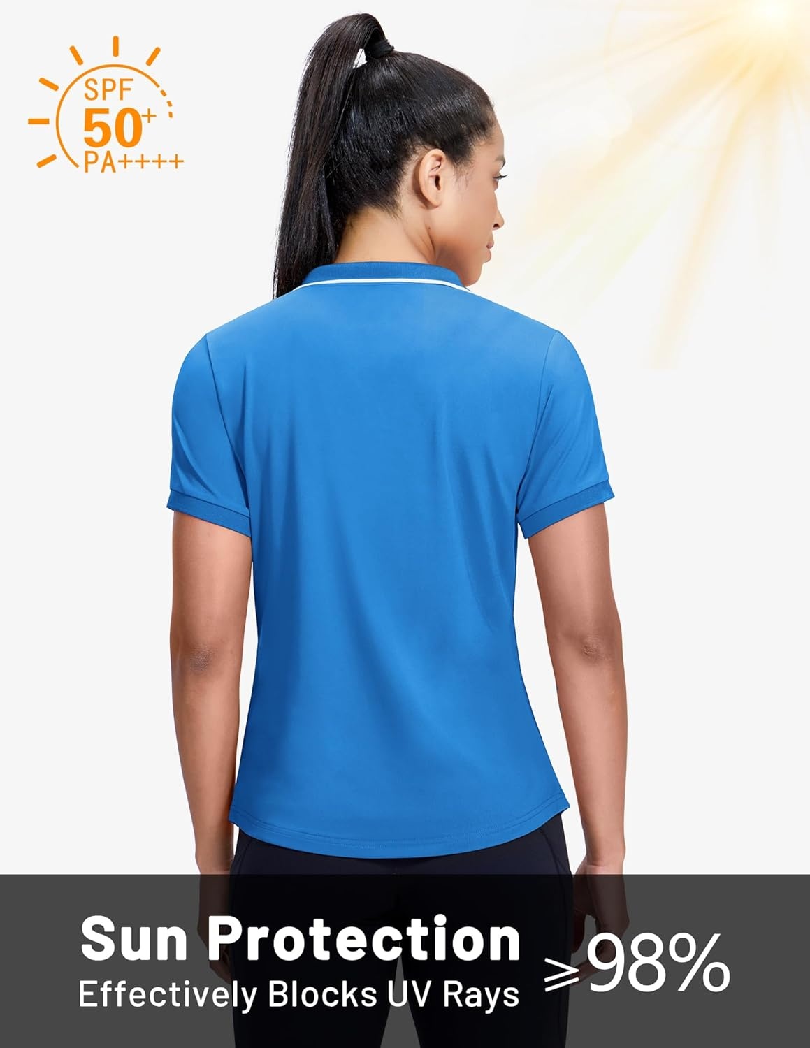 image:imageMIER VNeck Polo Shirts for Women Short Sleeve UPF 50 Sun Protection Golf Tennis Active Stretch Collared Shirt Tops Dry FitClassic BlueWhite