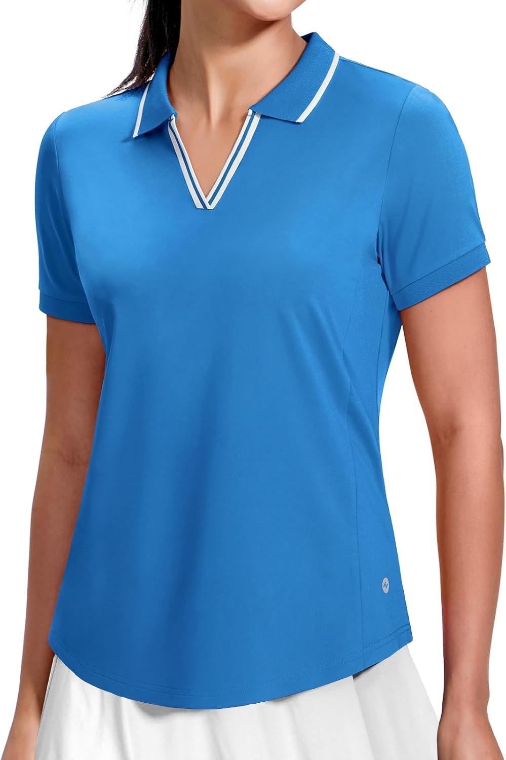 image:imageMIER VNeck Polo Shirts for Women Short Sleeve UPF 50 Sun Protection Golf Tennis Active Stretch Collared Shirt Tops Dry FitClassic BlueWhite