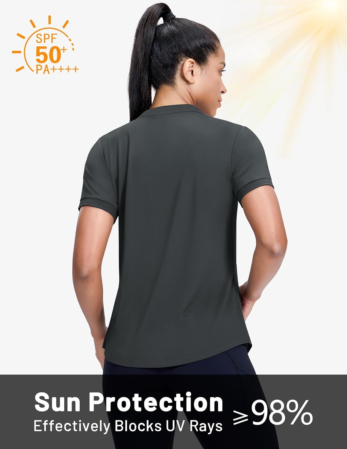image:imageMIER VNeck Polo Shirts for Women Short Sleeve UPF 50 Sun Protection Golf Tennis Active Stretch Collared Shirt Tops Dry FitDark Grey
