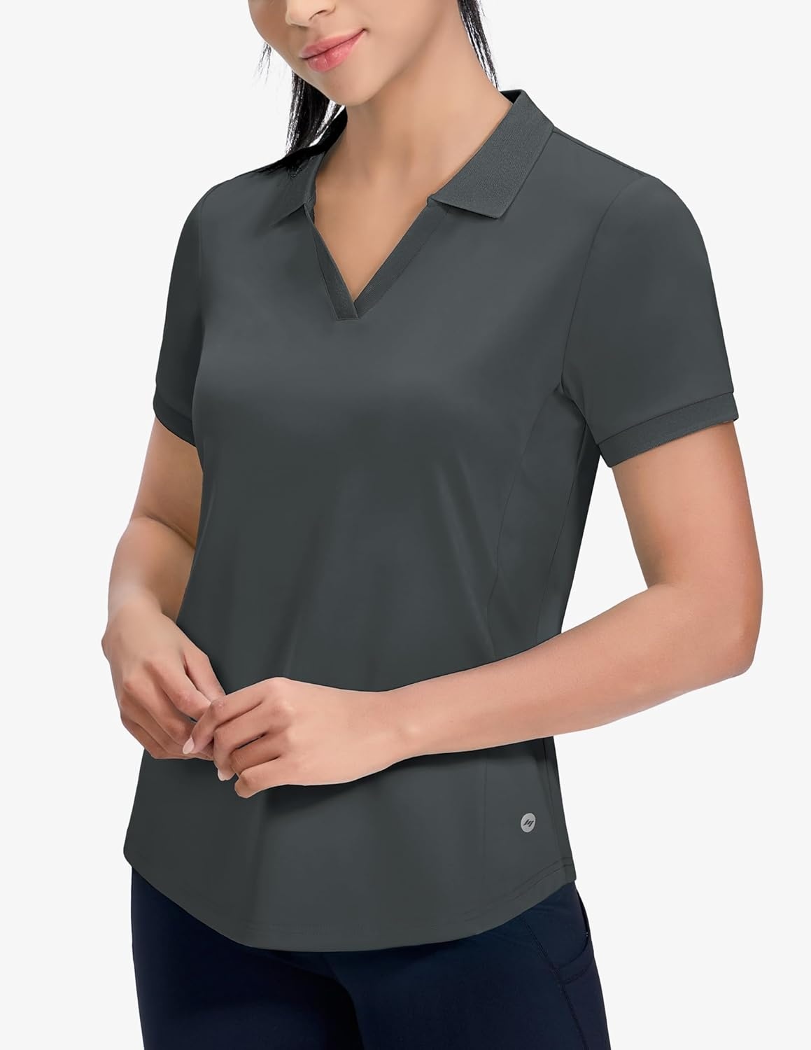 image:imageMIER VNeck Polo Shirts for Women Short Sleeve UPF 50 Sun Protection Golf Tennis Active Stretch Collared Shirt Tops Dry FitDark Grey