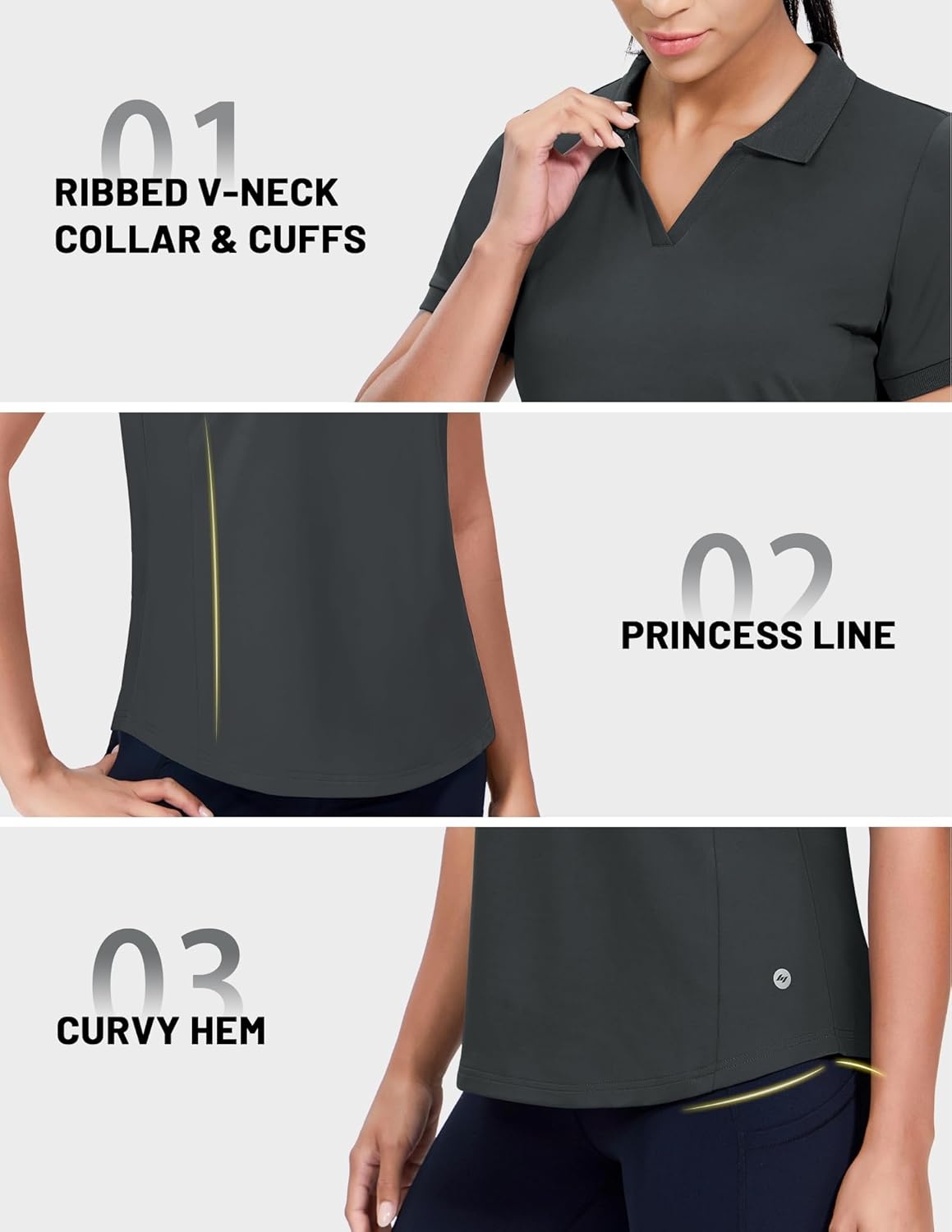 image:imageMIER VNeck Polo Shirts for Women Short Sleeve UPF 50 Sun Protection Golf Tennis Active Stretch Collared Shirt Tops Dry FitDark Grey