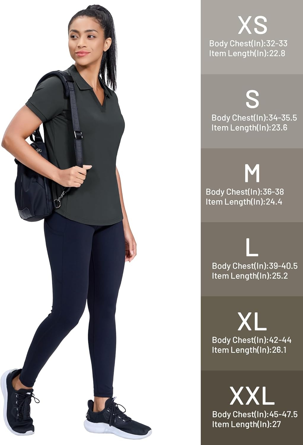 image:imageMIER VNeck Polo Shirts for Women Short Sleeve UPF 50 Sun Protection Golf Tennis Active Stretch Collared Shirt Tops Dry FitDark Grey