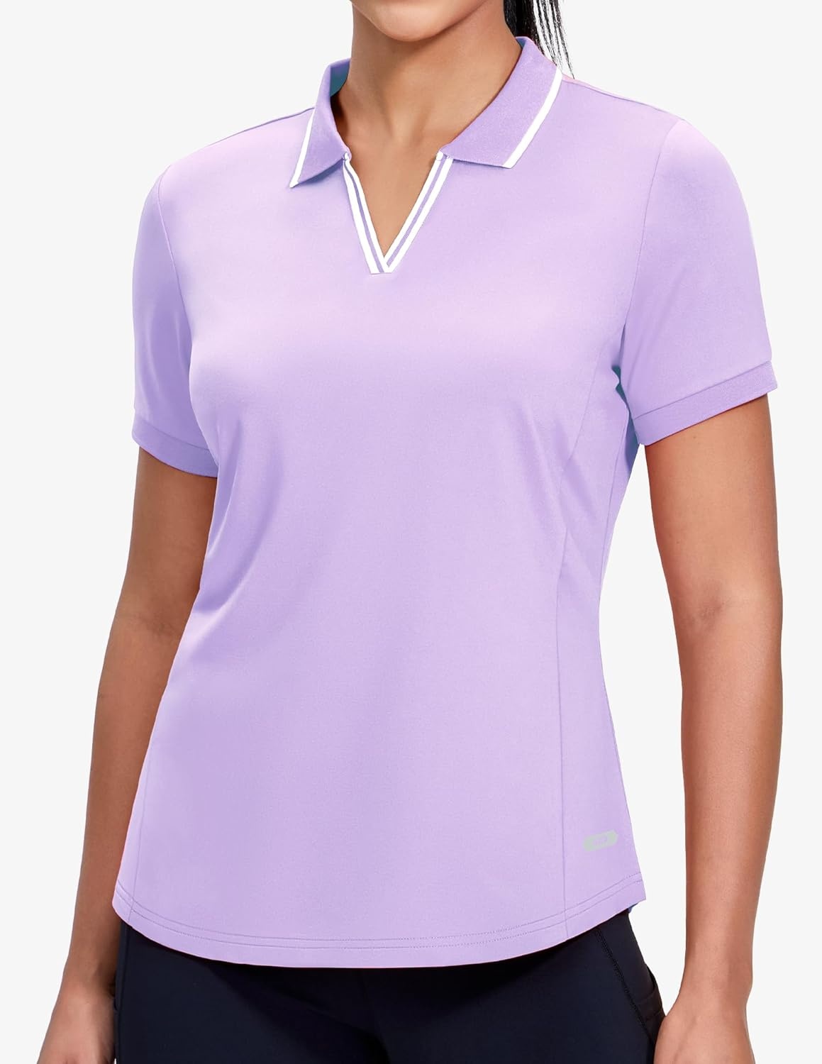 image:imageMIER VNeck Polo Shirts for Women Short Sleeve UPF 50 Sun Protection Golf Tennis Active Stretch Collared Shirt Tops Dry FitLavenderWhite