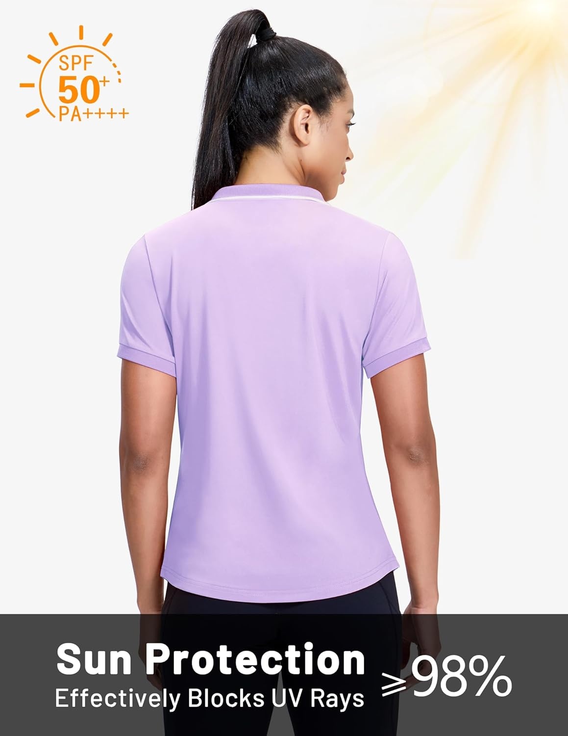 image:imageMIER VNeck Polo Shirts for Women Short Sleeve UPF 50 Sun Protection Golf Tennis Active Stretch Collared Shirt Tops Dry FitLavenderWhite