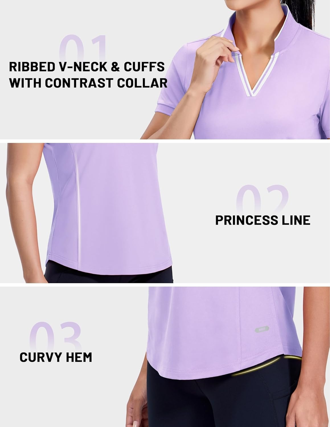 image:imageMIER VNeck Polo Shirts for Women Short Sleeve UPF 50 Sun Protection Golf Tennis Active Stretch Collared Shirt Tops Dry FitLavenderWhite
