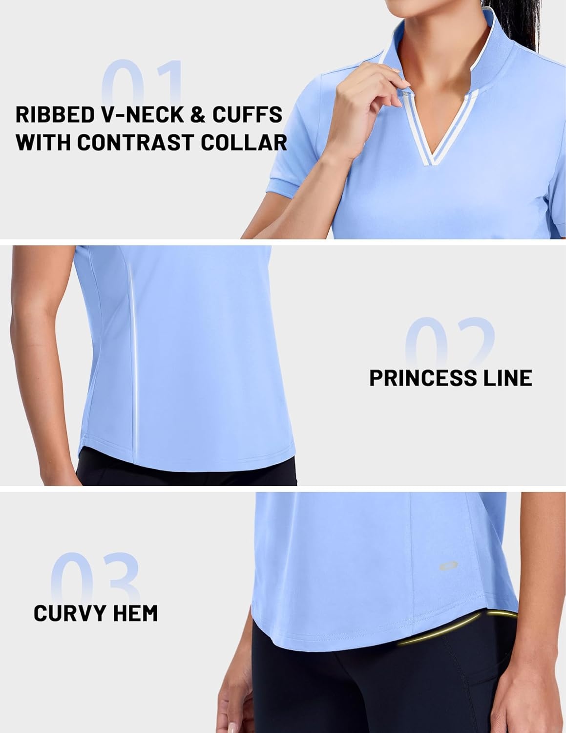 image:imageMIER VNeck Polo Shirts for Women Short Sleeve UPF 50 Sun Protection Golf Tennis Active Stretch Collared Shirt Tops Dry FitLight BlueWhite