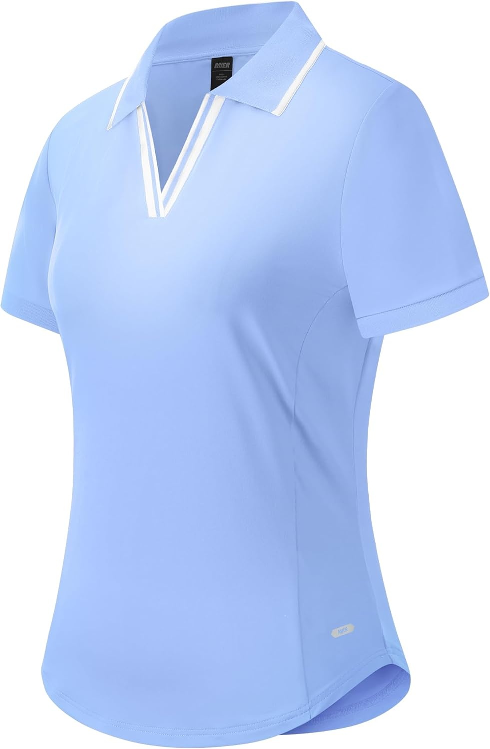 image:imageMIER VNeck Polo Shirts for Women Short Sleeve UPF 50 Sun Protection Golf Tennis Active Stretch Collared Shirt Tops Dry FitLight BlueWhite
