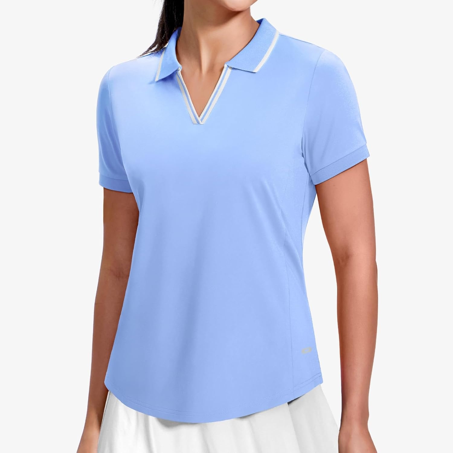 image:imageMIER VNeck Polo Shirts for Women Short Sleeve UPF 50 Sun Protection Golf Tennis Active Stretch Collared Shirt Tops Dry FitLight BlueWhite
