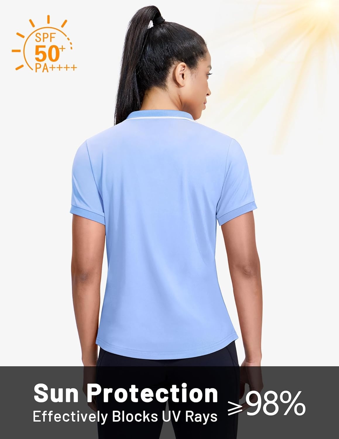 image:imageMIER VNeck Polo Shirts for Women Short Sleeve UPF 50 Sun Protection Golf Tennis Active Stretch Collared Shirt Tops Dry FitLight BlueWhite