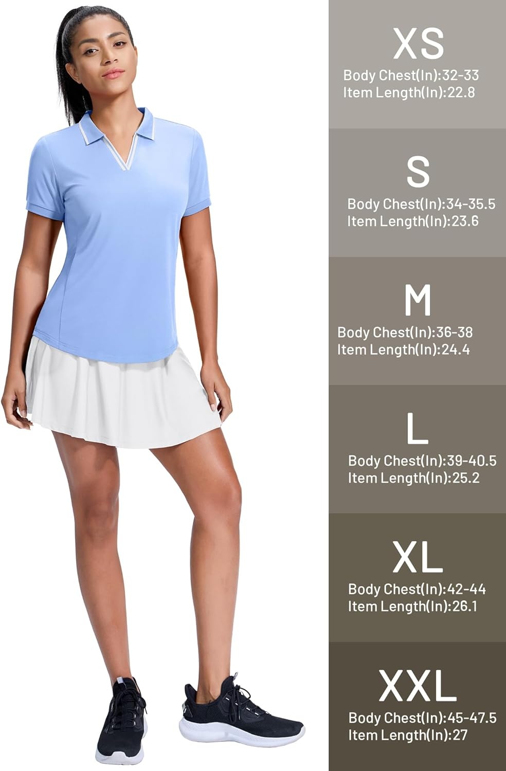 image:imageMIER VNeck Polo Shirts for Women Short Sleeve UPF 50 Sun Protection Golf Tennis Active Stretch Collared Shirt Tops Dry FitLight BlueWhite