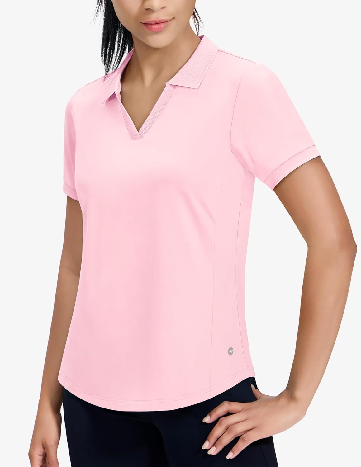 image:imageMIER VNeck Polo Shirts for Women Short Sleeve UPF 50 Sun Protection Golf Tennis Active Stretch Collared Shirt Tops Dry FitLight Pink