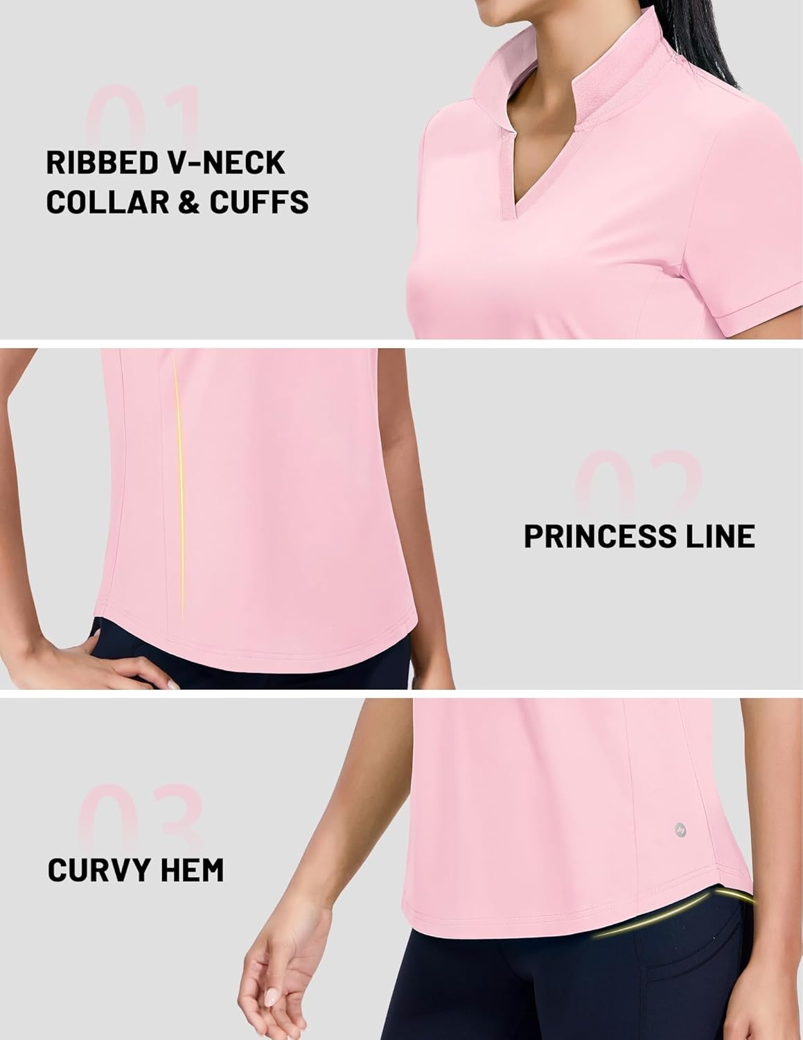 image:imageMIER VNeck Polo Shirts for Women Short Sleeve UPF 50 Sun Protection Golf Tennis Active Stretch Collared Shirt Tops Dry FitLight Pink