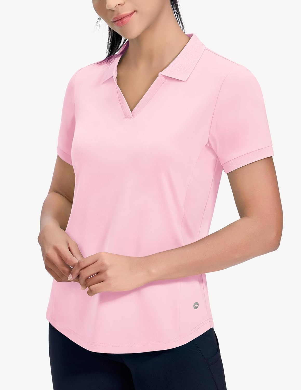 image:imageMIER VNeck Polo Shirts for Women Short Sleeve UPF 50 Sun Protection Golf Tennis Active Stretch Collared Shirt Tops Dry FitLight Pink