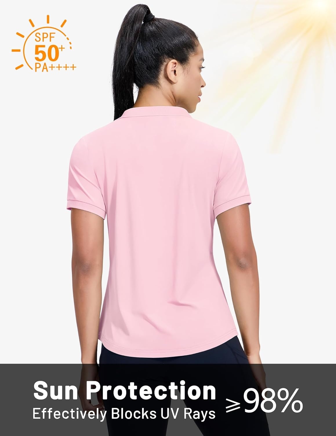 image:imageMIER VNeck Polo Shirts for Women Short Sleeve UPF 50 Sun Protection Golf Tennis Active Stretch Collared Shirt Tops Dry FitLight Pink