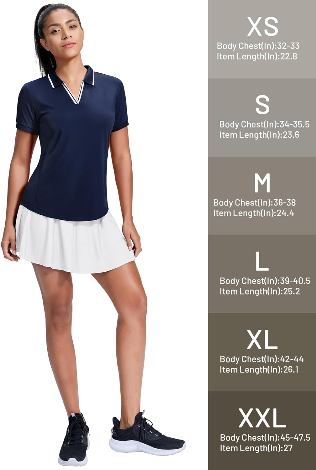 image:imageMIER VNeck Polo Shirts for Women Short Sleeve UPF 50 Sun Protection Golf Tennis Active Stretch Collared Shirt Tops Dry FitNavyWhite