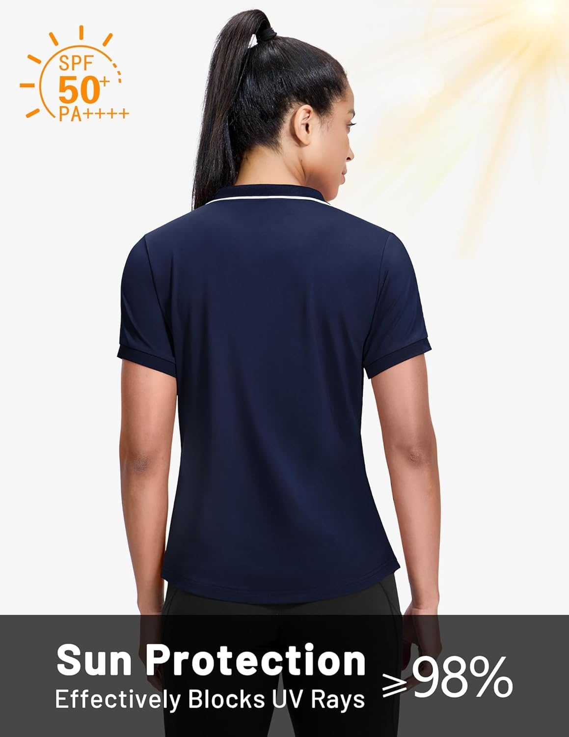image:imageMIER VNeck Polo Shirts for Women Short Sleeve UPF 50 Sun Protection Golf Tennis Active Stretch Collared Shirt Tops Dry FitNavyWhite