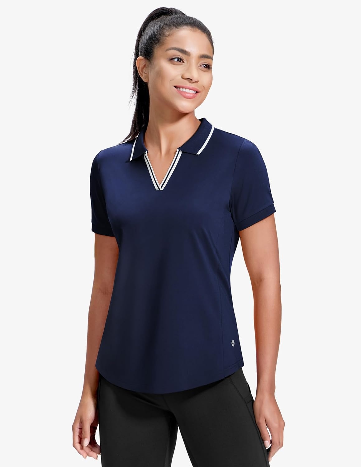 image:imageMIER VNeck Polo Shirts for Women Short Sleeve UPF 50 Sun Protection Golf Tennis Active Stretch Collared Shirt Tops Dry FitNavyWhite