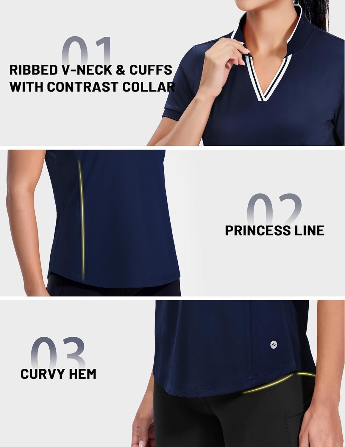image:imageMIER VNeck Polo Shirts for Women Short Sleeve UPF 50 Sun Protection Golf Tennis Active Stretch Collared Shirt Tops Dry FitNavyWhite