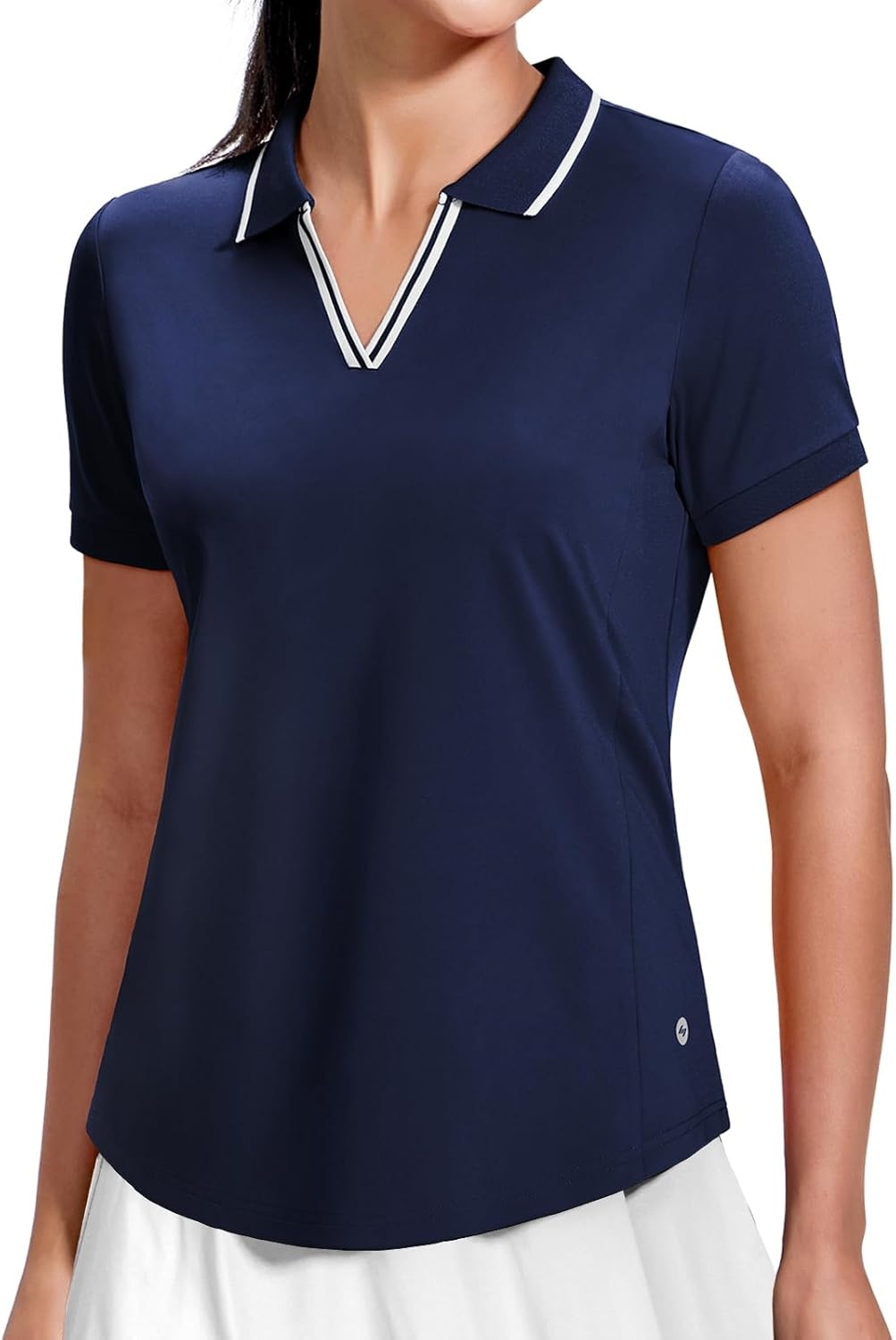 image:imageMIER VNeck Polo Shirts for Women Short Sleeve UPF 50 Sun Protection Golf Tennis Active Stretch Collared Shirt Tops Dry FitNavyWhite