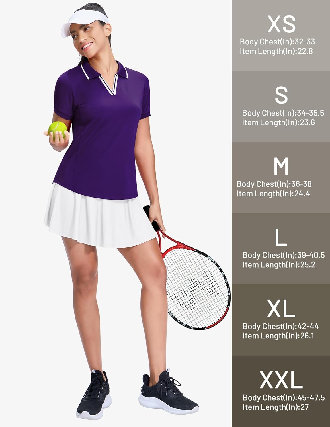 image:imageMIER VNeck Polo Shirts for Women Short Sleeve UPF 50 Sun Protection Golf Tennis Active Stretch Collared Shirt Tops Dry FitPurpleWhite