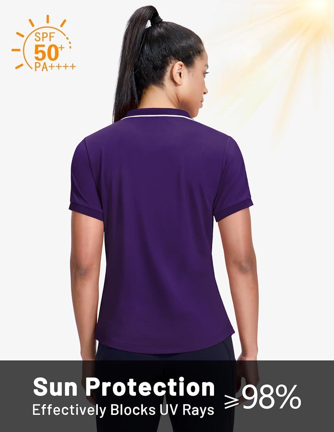 image:imageMIER VNeck Polo Shirts for Women Short Sleeve UPF 50 Sun Protection Golf Tennis Active Stretch Collared Shirt Tops Dry FitPurpleWhite
