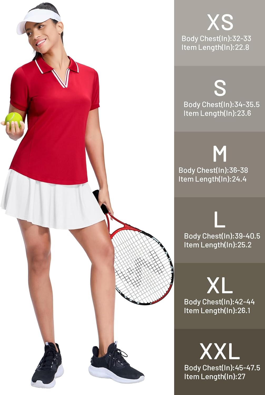 image:imageMIER VNeck Polo Shirts for Women Short Sleeve UPF 50 Sun Protection Golf Tennis Active Stretch Collared Shirt Tops Dry FitRedWhite
