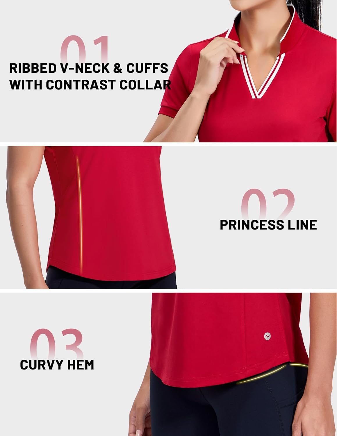 image:imageMIER VNeck Polo Shirts for Women Short Sleeve UPF 50 Sun Protection Golf Tennis Active Stretch Collared Shirt Tops Dry FitRedWhite