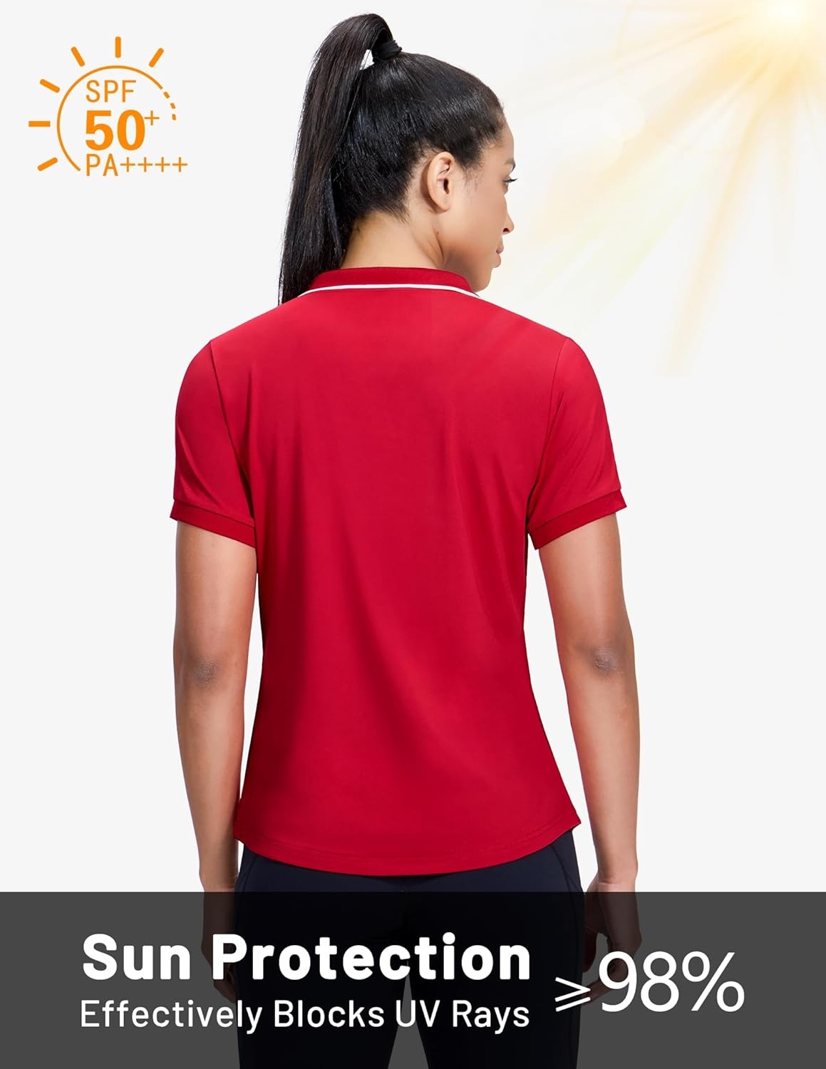 image:imageMIER VNeck Polo Shirts for Women Short Sleeve UPF 50 Sun Protection Golf Tennis Active Stretch Collared Shirt Tops Dry FitRedWhite