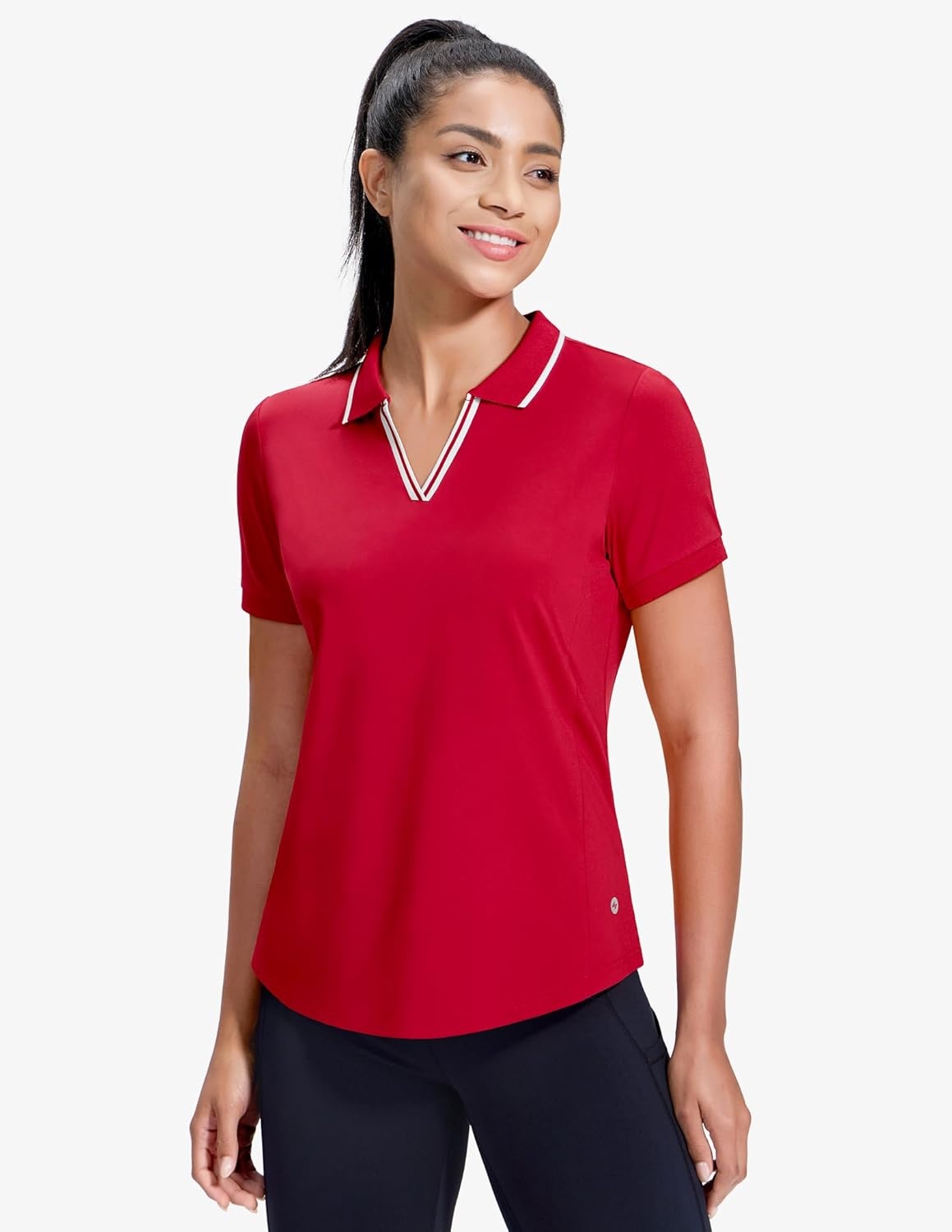 image:imageMIER VNeck Polo Shirts for Women Short Sleeve UPF 50 Sun Protection Golf Tennis Active Stretch Collared Shirt Tops Dry FitRedWhite