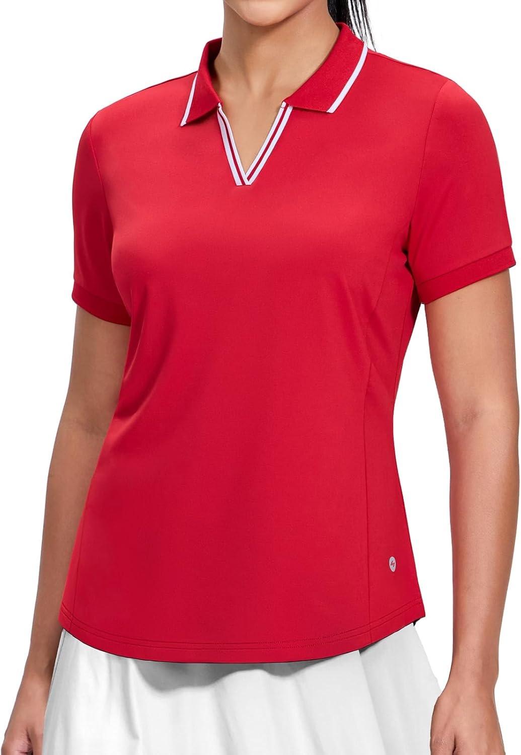 image:imageMIER VNeck Polo Shirts for Women Short Sleeve UPF 50 Sun Protection Golf Tennis Active Stretch Collared Shirt Tops Dry FitRedWhite