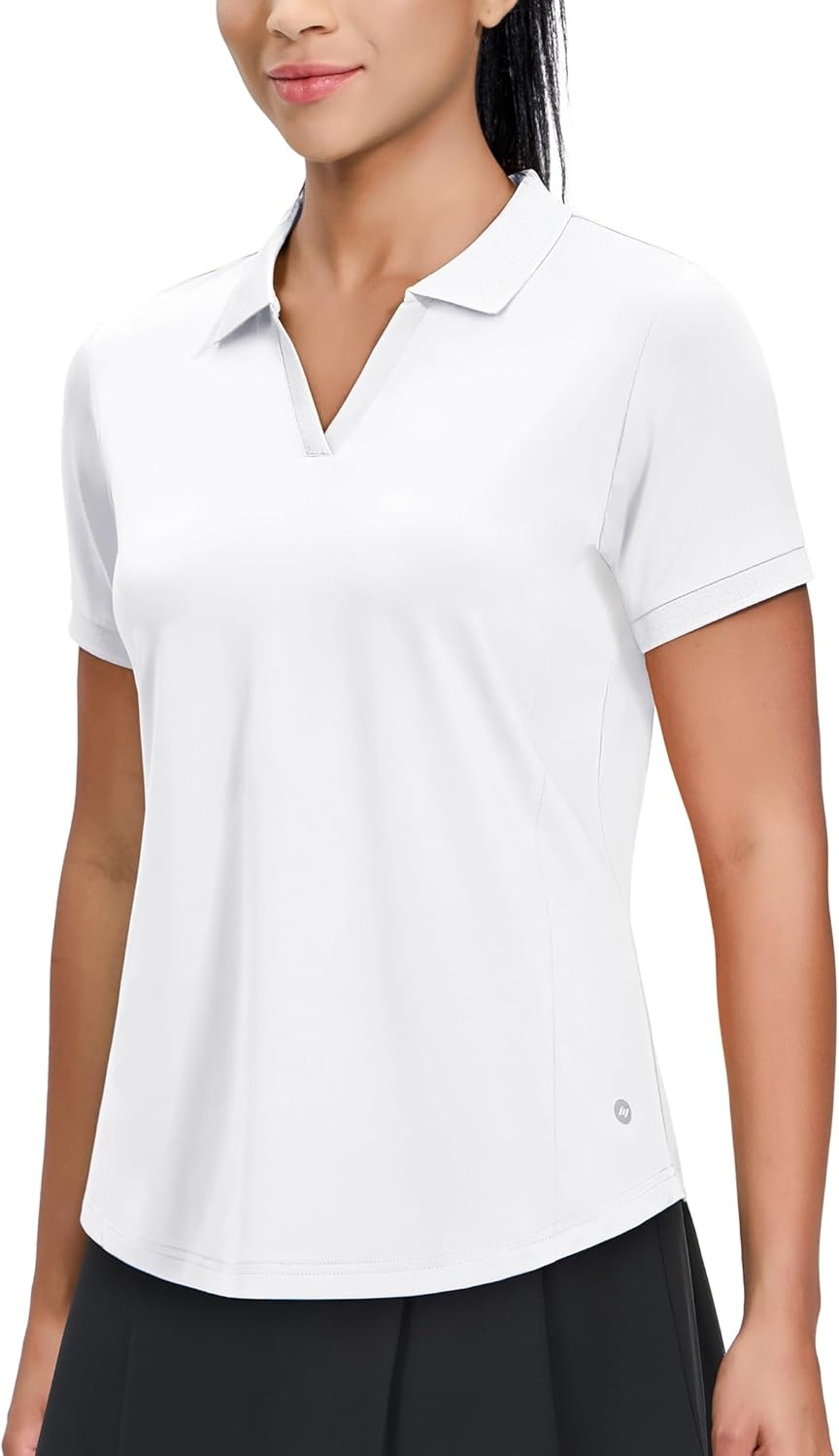 image:imageMIER VNeck Polo Shirts for Women Short Sleeve UPF 50 Sun Protection Golf Tennis Active Stretch Collared Shirt Tops Dry FitWhite