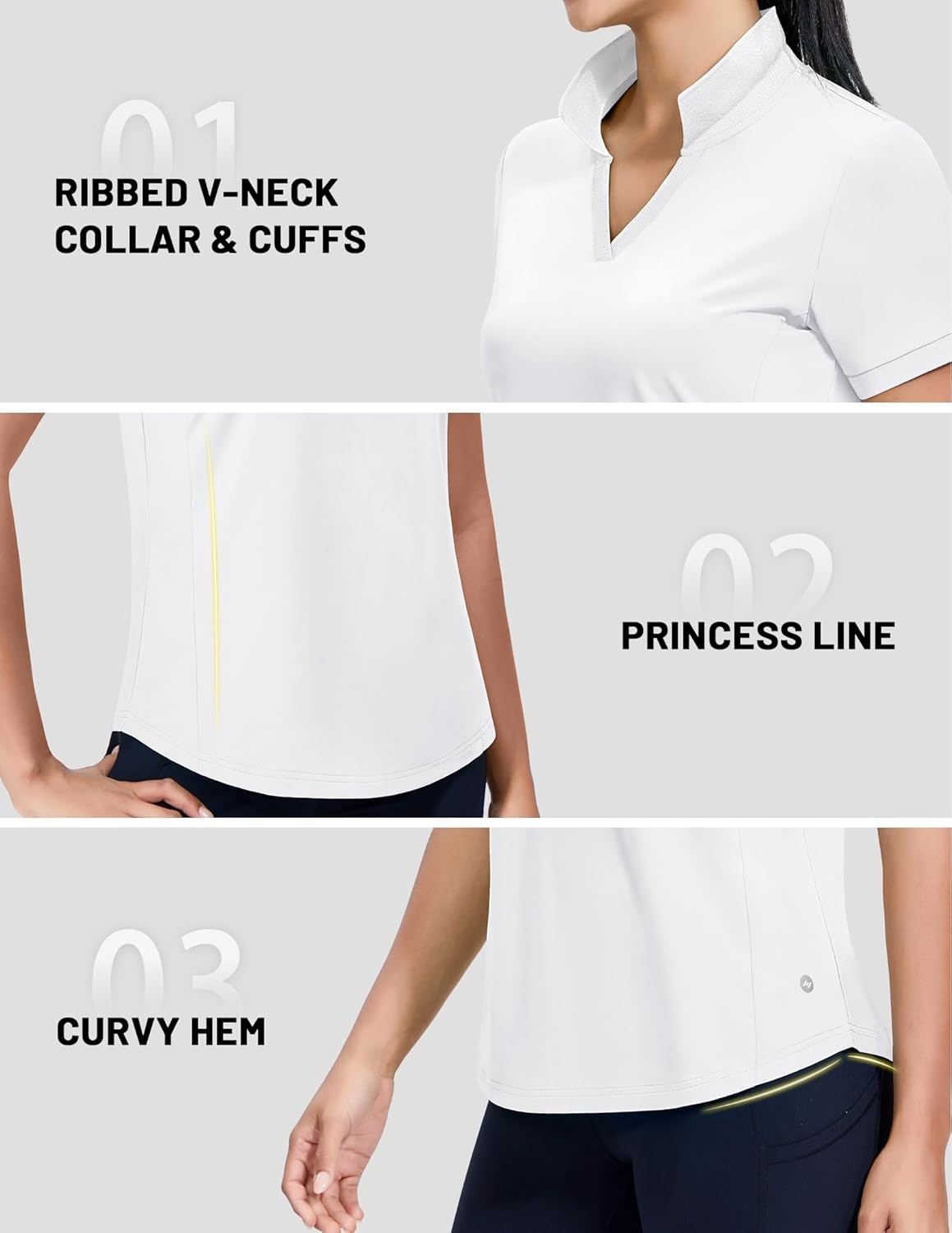 image:imageMIER VNeck Polo Shirts for Women Short Sleeve UPF 50 Sun Protection Golf Tennis Active Stretch Collared Shirt Tops Dry FitWhite