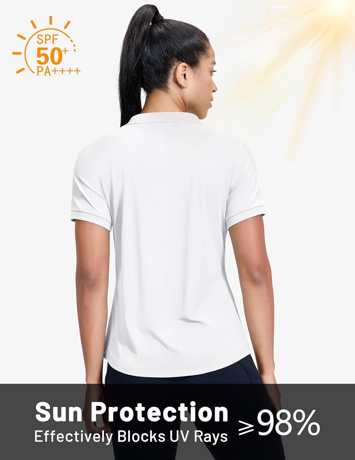 image:imageMIER VNeck Polo Shirts for Women Short Sleeve UPF 50 Sun Protection Golf Tennis Active Stretch Collared Shirt Tops Dry FitWhite