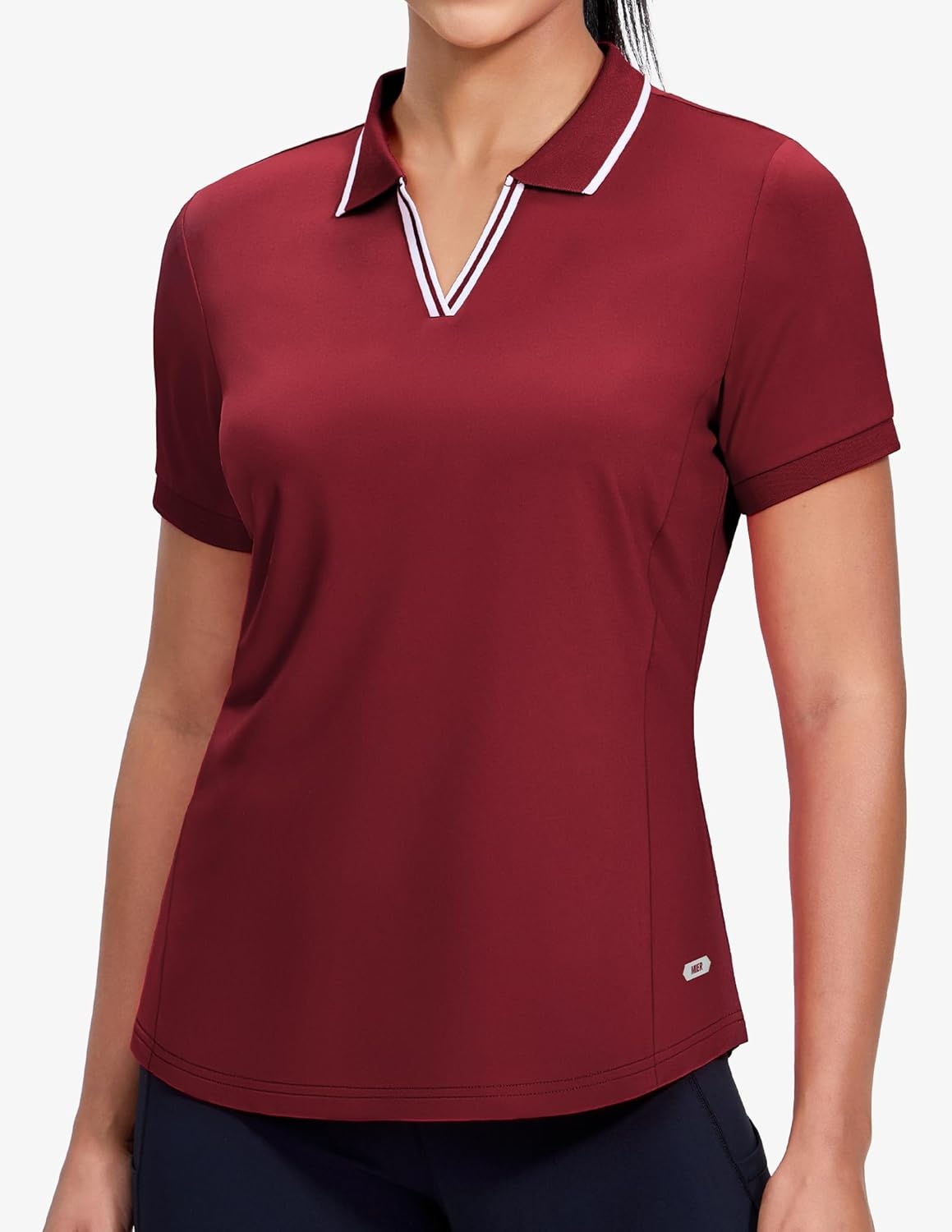 image:imageMIER VNeck Polo Shirts for Women Short Sleeve UPF 50 Sun Protection Golf Tennis Active Stretch Collared Shirt Tops Dry FitWineWhite