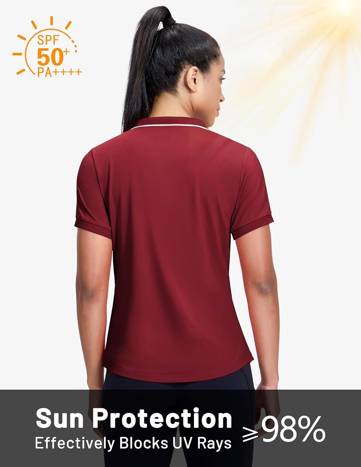 image:imageMIER VNeck Polo Shirts for Women Short Sleeve UPF 50 Sun Protection Golf Tennis Active Stretch Collared Shirt Tops Dry FitWineWhite