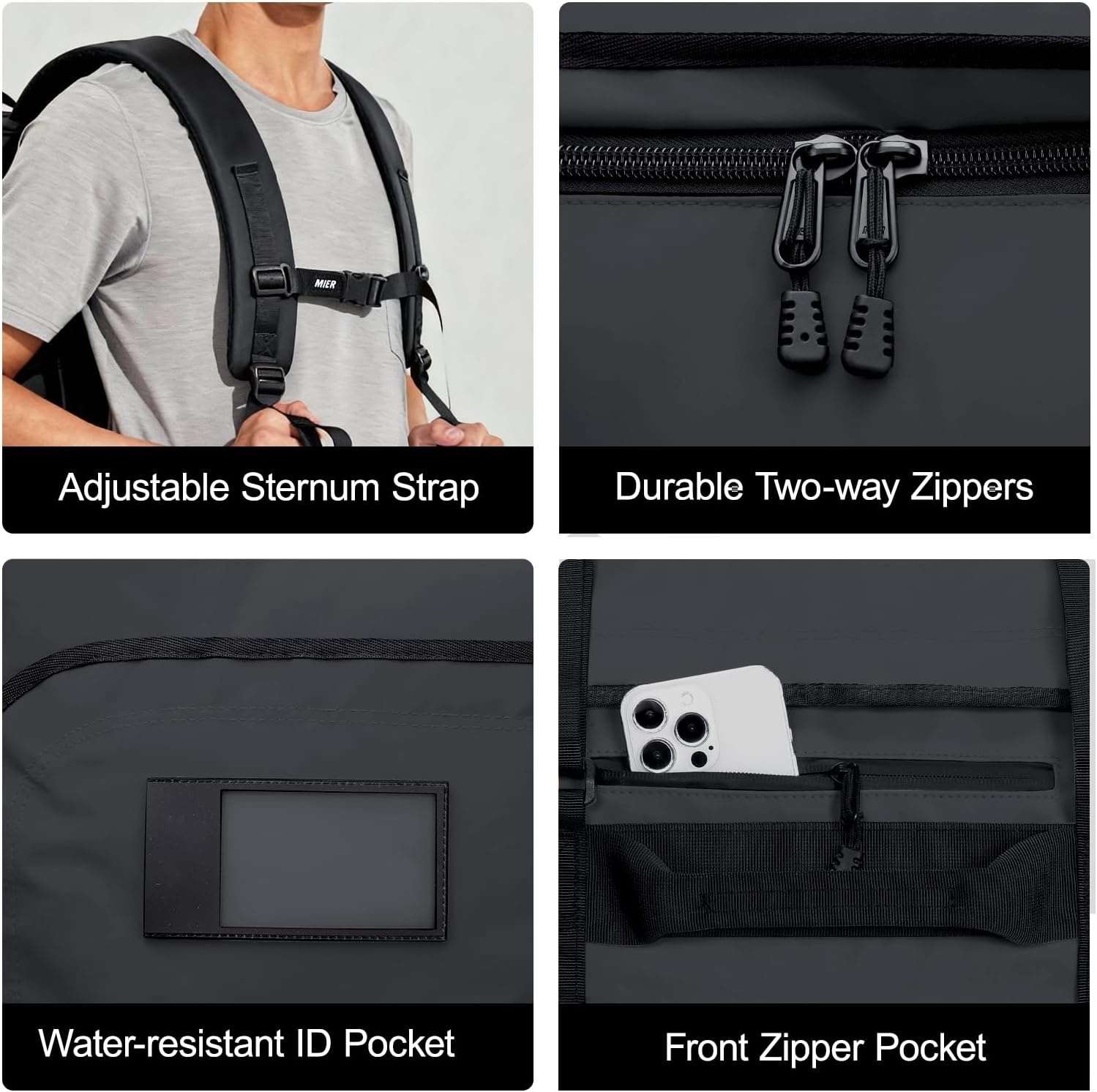 image:imageMIER Water Resistant Backpack Duffle Heavy Duty Convertible Duffle Bag with Backpack Straps for Gym Sports TravelBlack