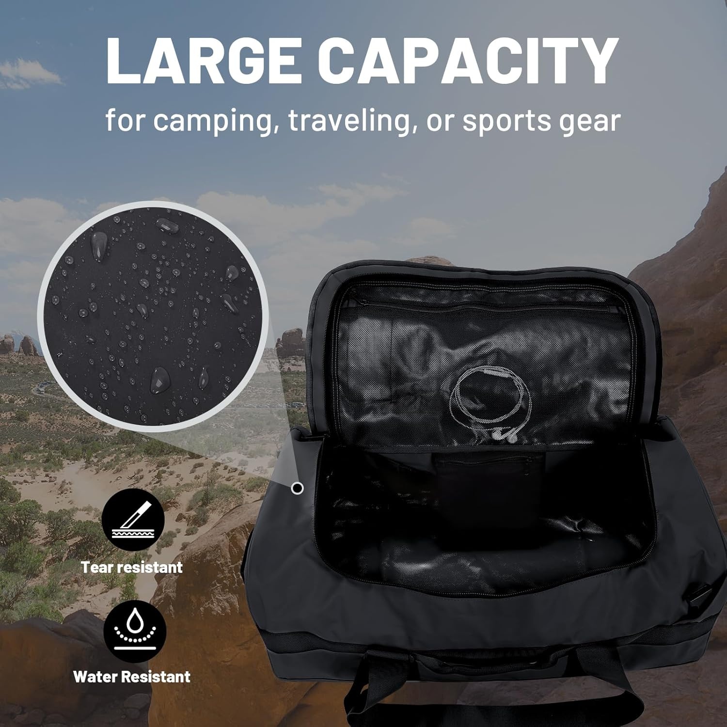 image:imageMIER Water Resistant Backpack Duffle Heavy Duty Convertible Duffle Bag with Backpack Straps for Gym Sports TravelBlack