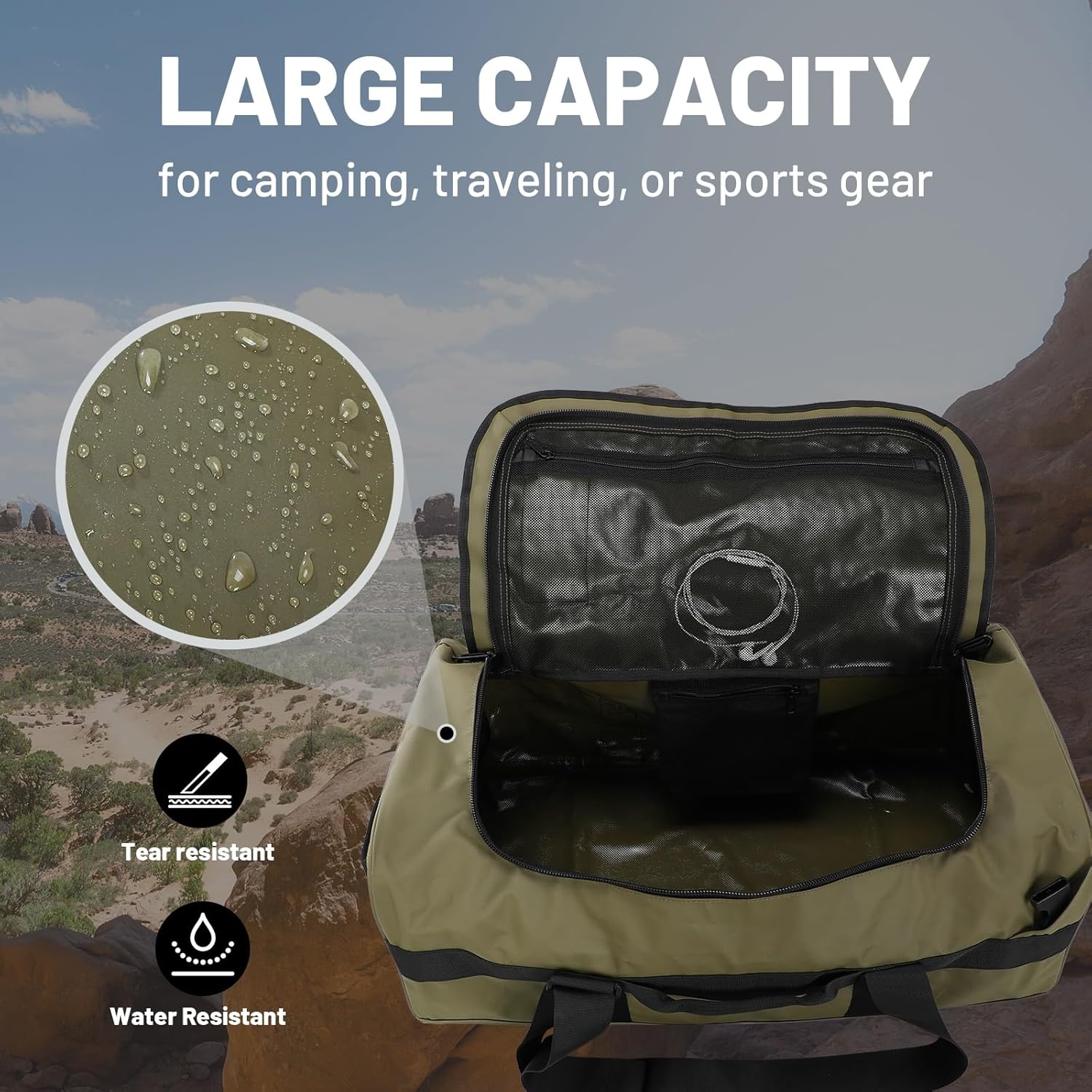 image:imageMIER Water Resistant Backpack Duffle Heavy Duty Convertible Duffle Bag with Backpack Straps for Gym Sports TravelDark Green
