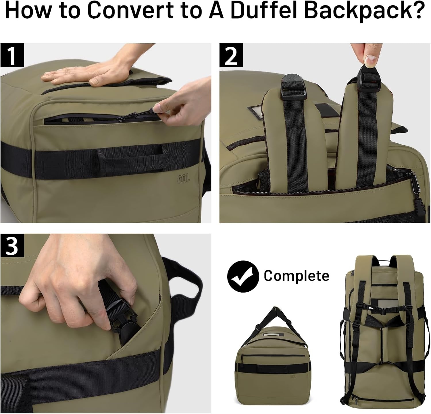 image:imageMIER Water Resistant Backpack Duffle Heavy Duty Convertible Duffle Bag with Backpack Straps for Gym Sports TravelDark Green
