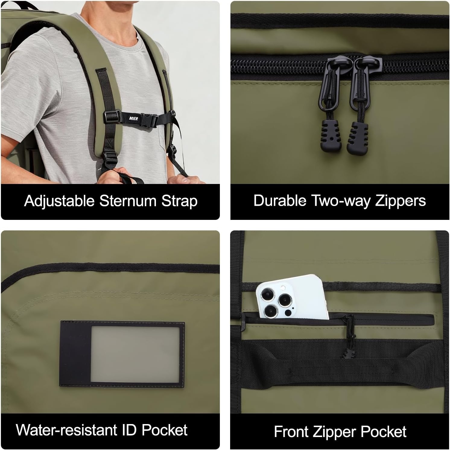 image:imageMIER Water Resistant Backpack Duffle Heavy Duty Convertible Duffle Bag with Backpack Straps for Gym Sports TravelDark Green